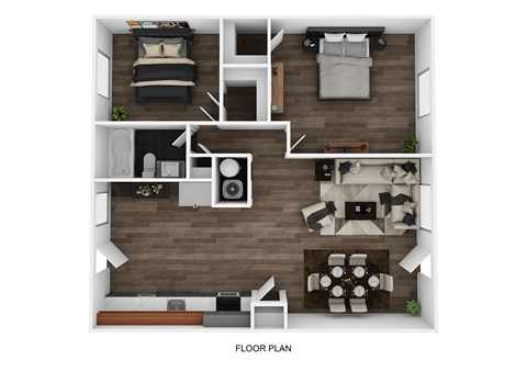 Floor plan for 2 beds, 1 bath, 900 sqft